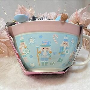Pastel Pink Blue Nutcracker Mixing Bowl w Rolling Pin Spoon & Cookie Cutters NEW